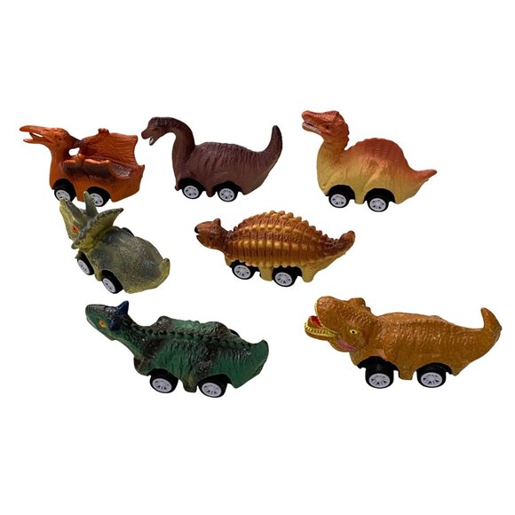Pull Back Dinosaur Cars Lot of 7 Assorted Colors Designs Textures Rolling Toys - Picture 5 of 6